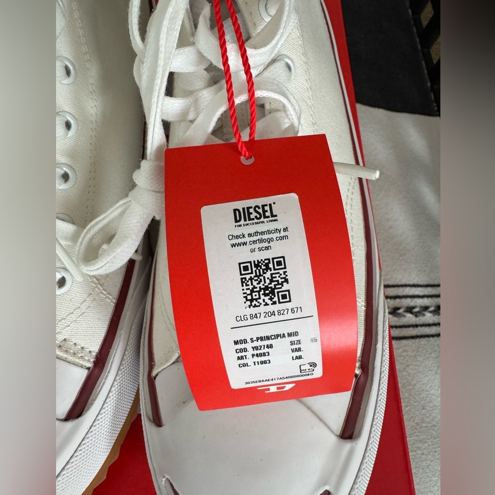 Diesel Men's White Hightop Sneakers size 12 - Picture 5 of 9